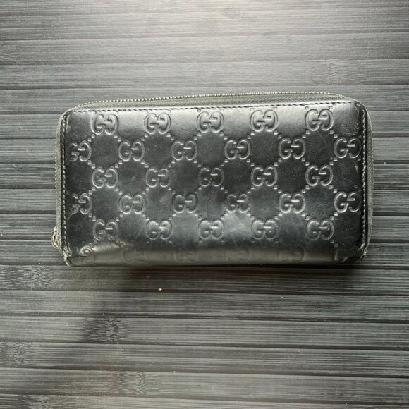 Gucci Black Guccissima Leather Zip Around Wallet Authentic|Used - Picture 1 of 4